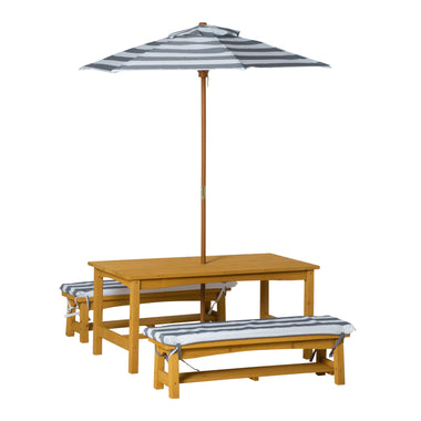 Outdoor and Garden-Kids Wooden Table Bench Set with Cushions, Outdoor Picnic Furniture with Removable Umbrella, for Backyard, Garden, Aged 3-8 Years Old, Yellow - Outdoor Style Company