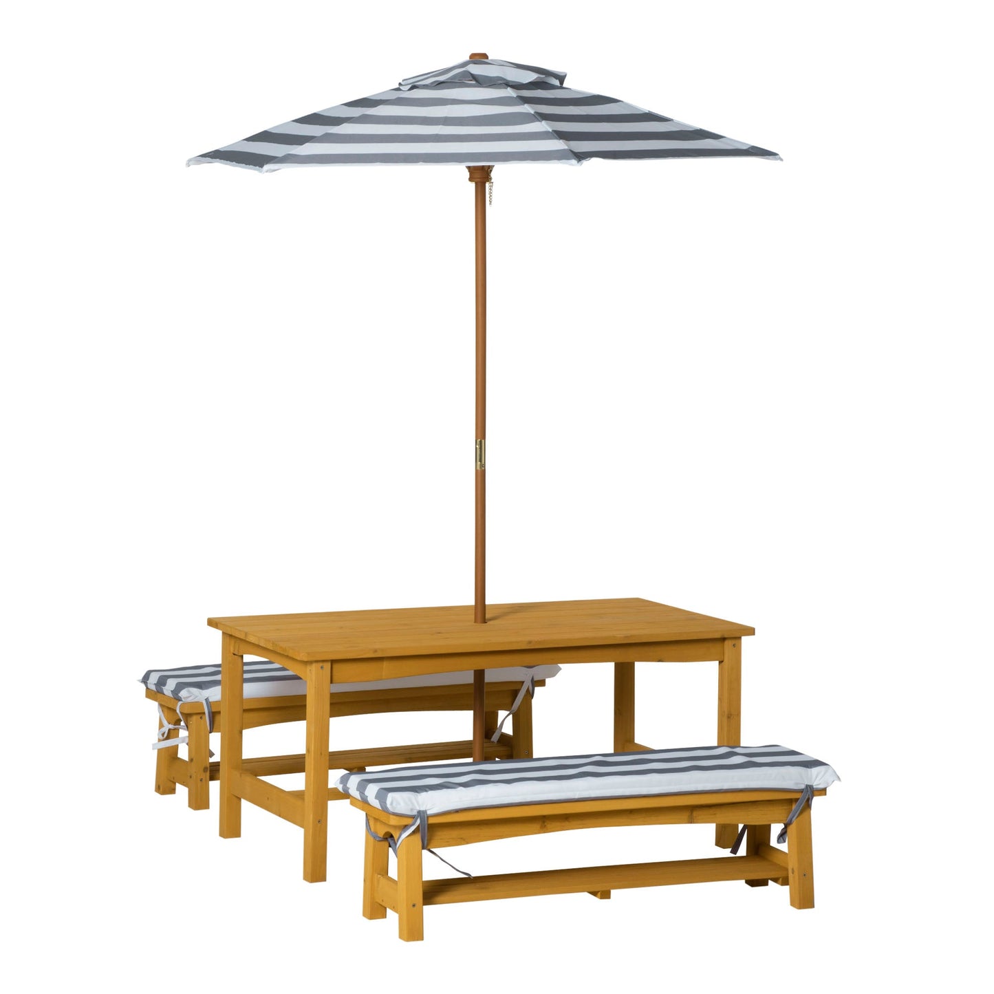Outdoor and Garden-Kids Wooden Table Bench Set with Cushions, Outdoor Picnic Furniture with Removable Umbrella, for Backyard, Garden, Aged 3-8 Years Old, Yellow - Outdoor Style Company