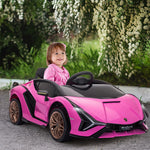 Toys and Games-Lamborghini Licensed Kids Ride On Car, 12V Battery Powered Electric Sports Car Toy with Remote Control, Horn & Music for 3-5 Years Old, Pink - Outdoor Style Company