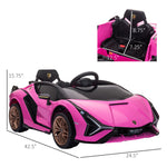 Toys and Games-Lamborghini Licensed Kids Ride On Car, 12V Battery Powered Electric Sports Car Toy with Remote Control, Horn & Music for 3-5 Years Old, Pink - Outdoor Style Company