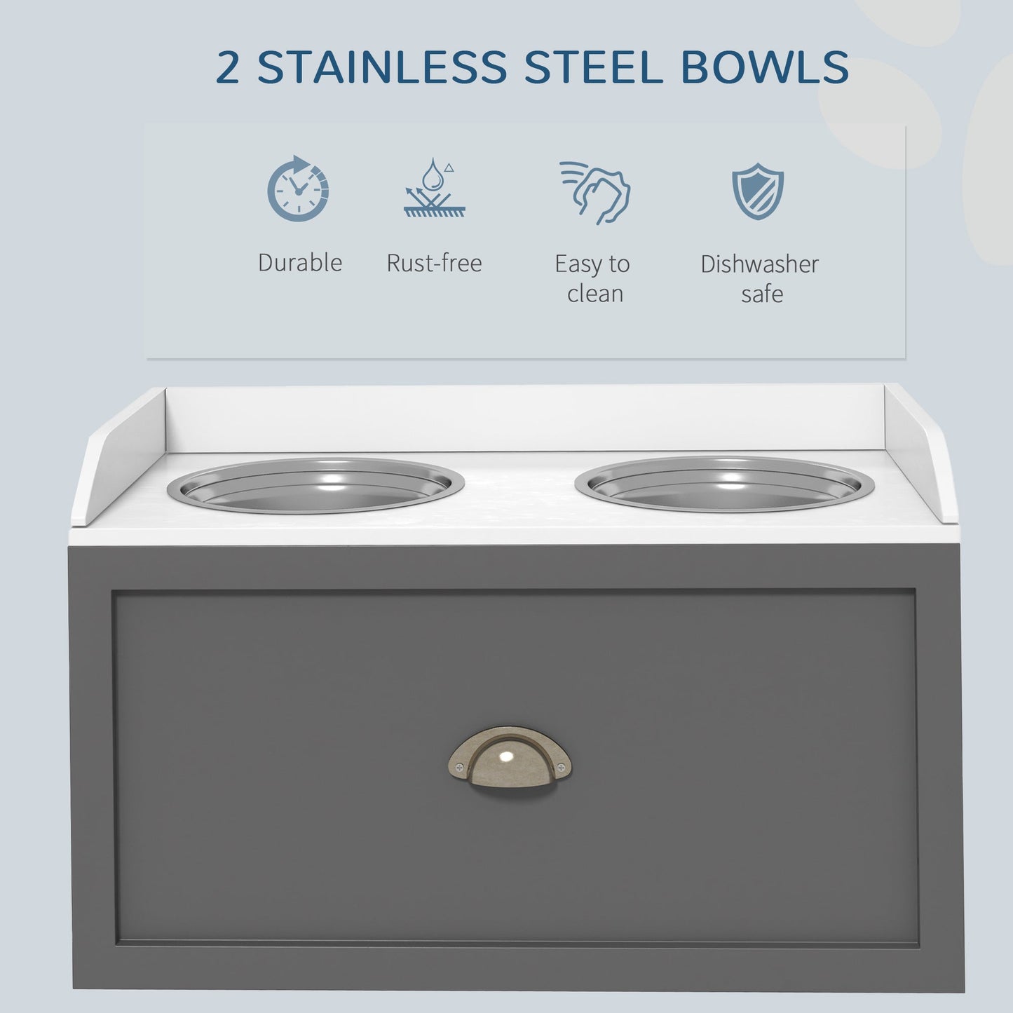 Pet Supplies-Large Elevated Dog Bowls with Storage Drawer, Containing 21L Capacity, Raised Dog Feeding Station with 2 Stainless Steel Bowls, Gray - Outdoor Style Company