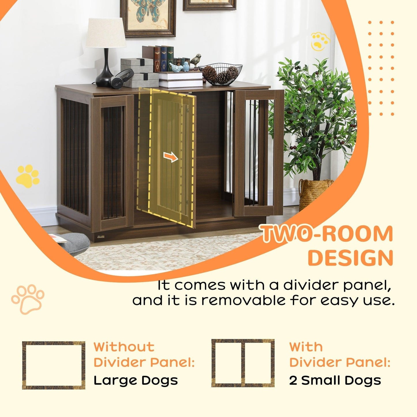 Pet Supplies-Large Furniture Style Dog Crate with Removable Panel, End Table with 2 Rooms Design & 2 Front Doors, Walnut, 47" x 23.5" x 35" - Outdoor Style Company