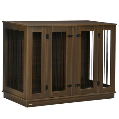 Pet Supplies-Large Furniture Style Dog Crate with Removable Panel, End Table with 2 Rooms Design & 2 Front Doors, Walnut, 47" x 23.5" x 35" - Outdoor Style Company