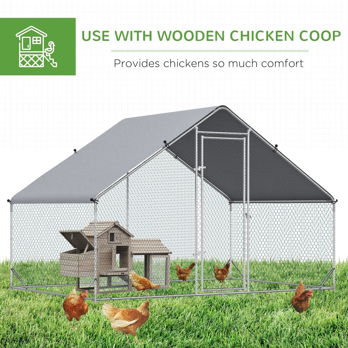 Pet Supplies-Large Metal Chicken Coop, Walk-in Poultry Cage Galvanized Hen Playpen House with Cover and Lockable Door for Outdoor, 10' x 6.5' x 6.5', Silver - Outdoor Style Company