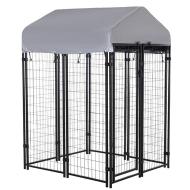 Outdoor and Garden-Large Outdoor Dog Kennel, 4' x 4' x 6' Dog Exercise Playpen, Galvanized Steel Fence with UV-Resistant Oxford Cloth Roof & Secure Lock, Black - Outdoor Style Company