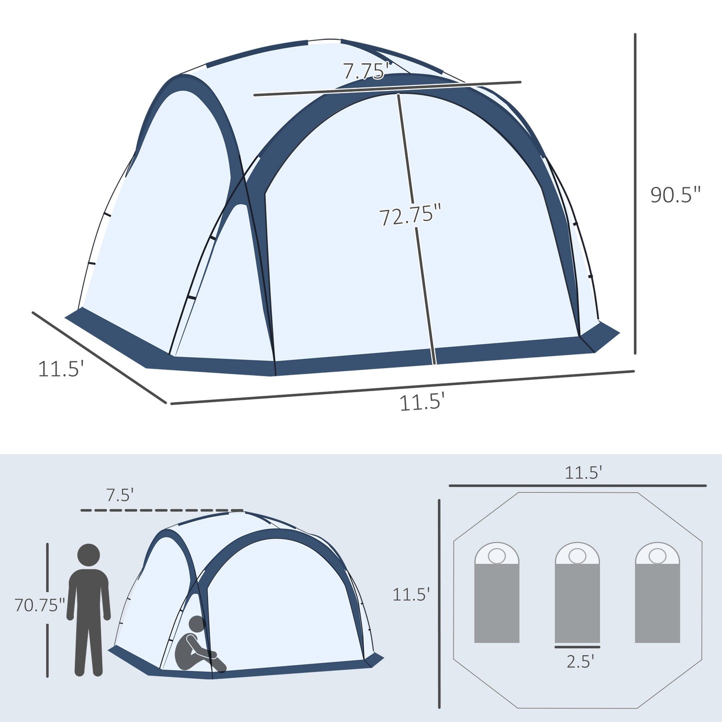 Miscellaneous-Large Screen Tent, 11.5' x 11.5'Shade Tent,Hang Hook for Lantern at Night, 6-8 Person Dome Tent, White - Outdoor Style Company