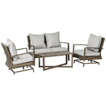 Outdoor and Garden-Light Grey 4 Piece Patio Furniture Set with Cushions, Outdoor Sets with Rattan Rocking Chair, Wicker Loveseat and Aluminum Coffee Table - Outdoor Style Company