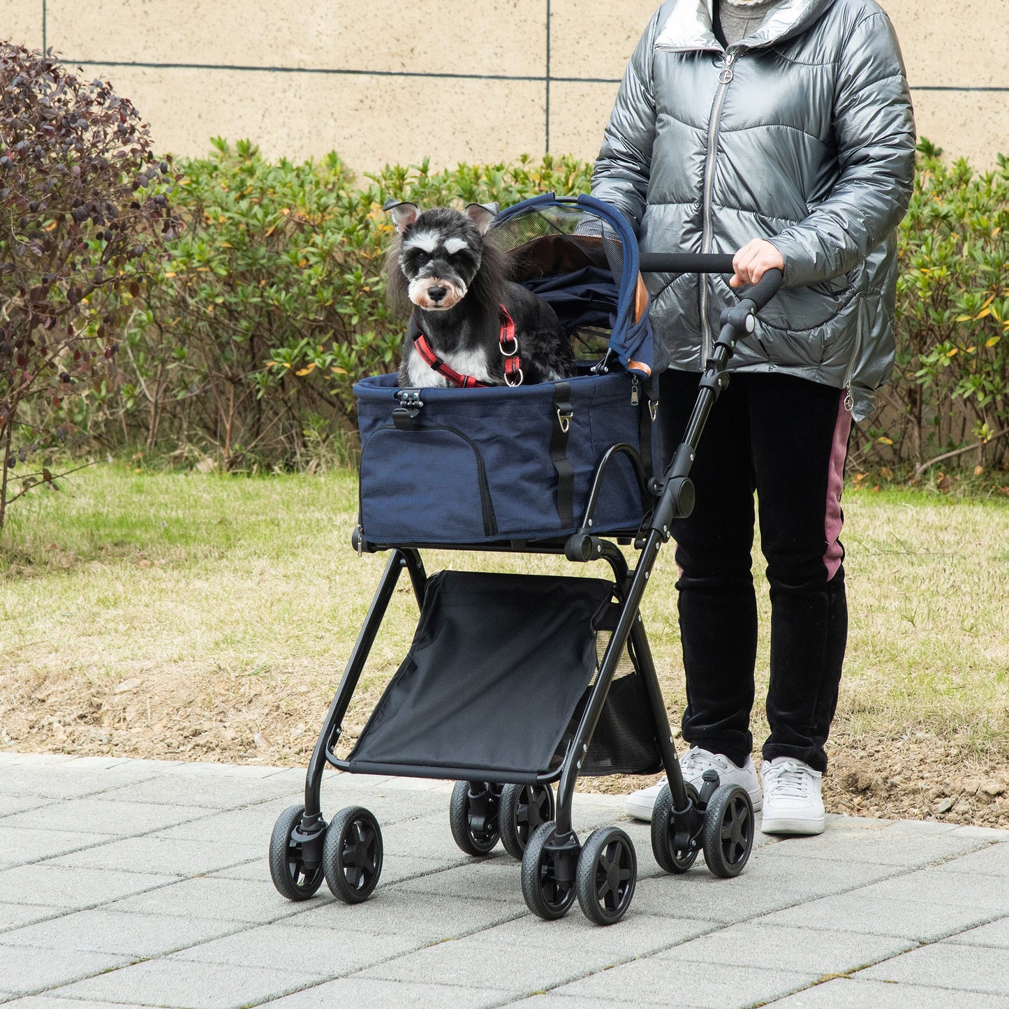 Pet Supplies-Luxury Folding Pet Stroller Dog/Cat Travel Carriage 2 In 1 Design Pet Carrier Bag + Stroller with Wheels Adjustable Canopy - Blue - Outdoor Style Company