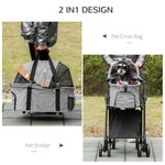 Pet Supplies-Luxury Folding Pet Stroller Dog/Cat Travel Carriage 2 In 1 Design Pet Carrier Bag + Stroller with Wheels and Adjustable Canopy - Grey - Outdoor Style Company