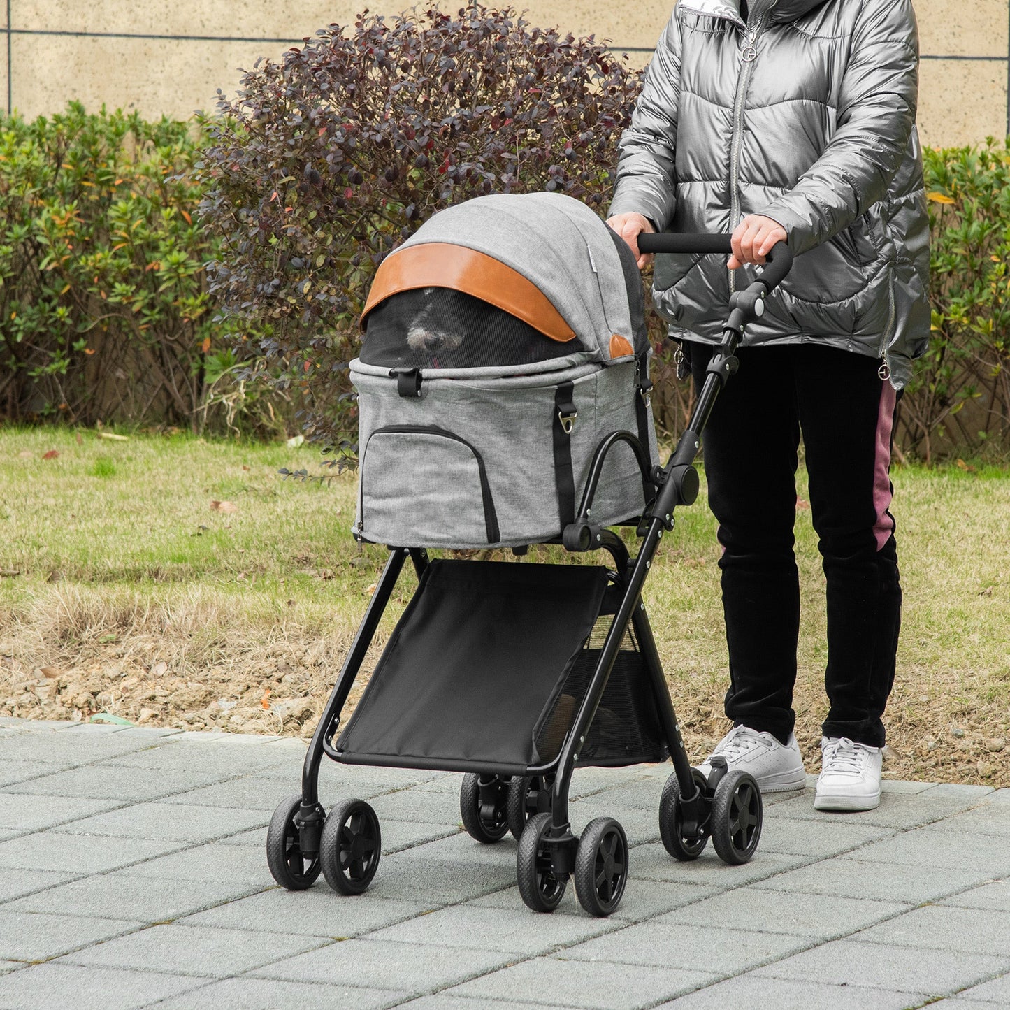 Pet Supplies-Luxury Folding Pet Stroller Dog/Cat Travel Carriage 2 In 1 Design Pet Carrier Bag + Stroller with Wheels and Adjustable Canopy - Grey - Outdoor Style Company