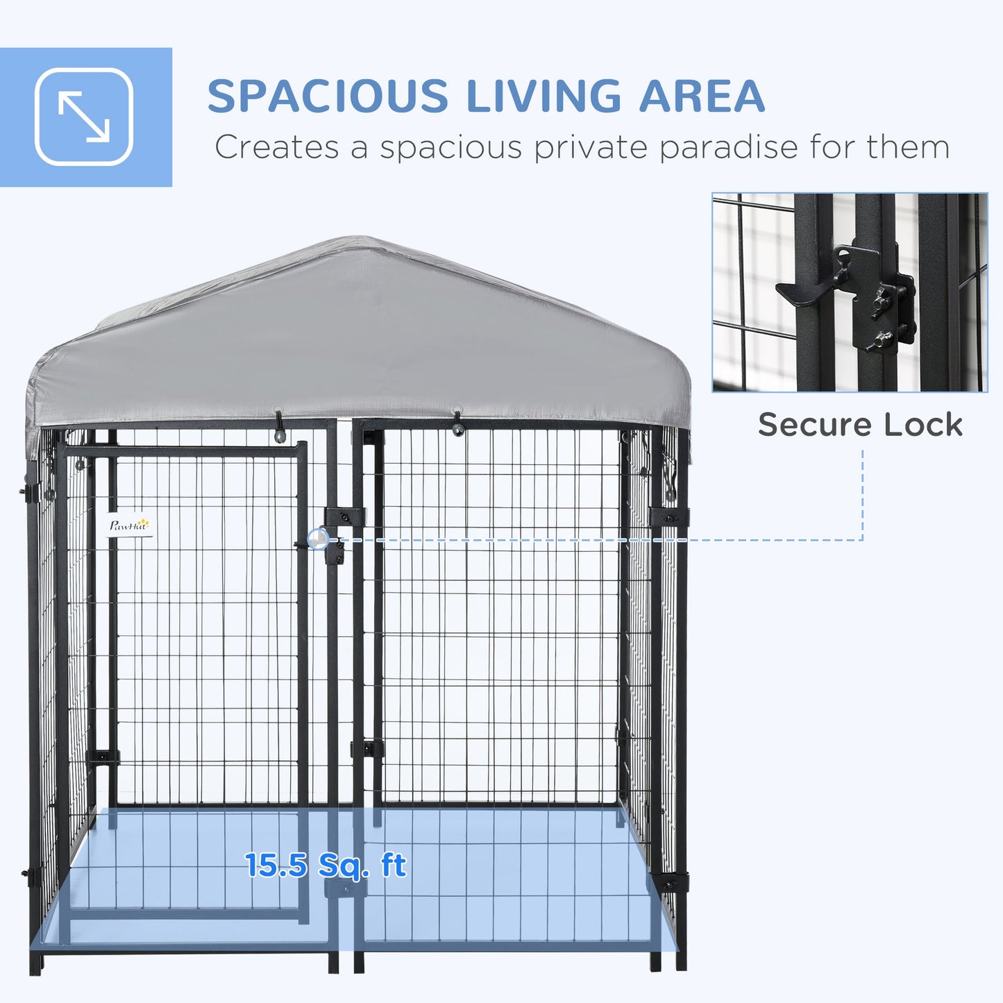 Outdoor and Garden-Medium-Sized Outdoor Dog Kennel, Dog Crate Galvanized Steel Fence with UV-Resistant Oxford Cloth Roof & Secure Lock, 47.25" x 47.25" x 54.25" - Outdoor Style Company