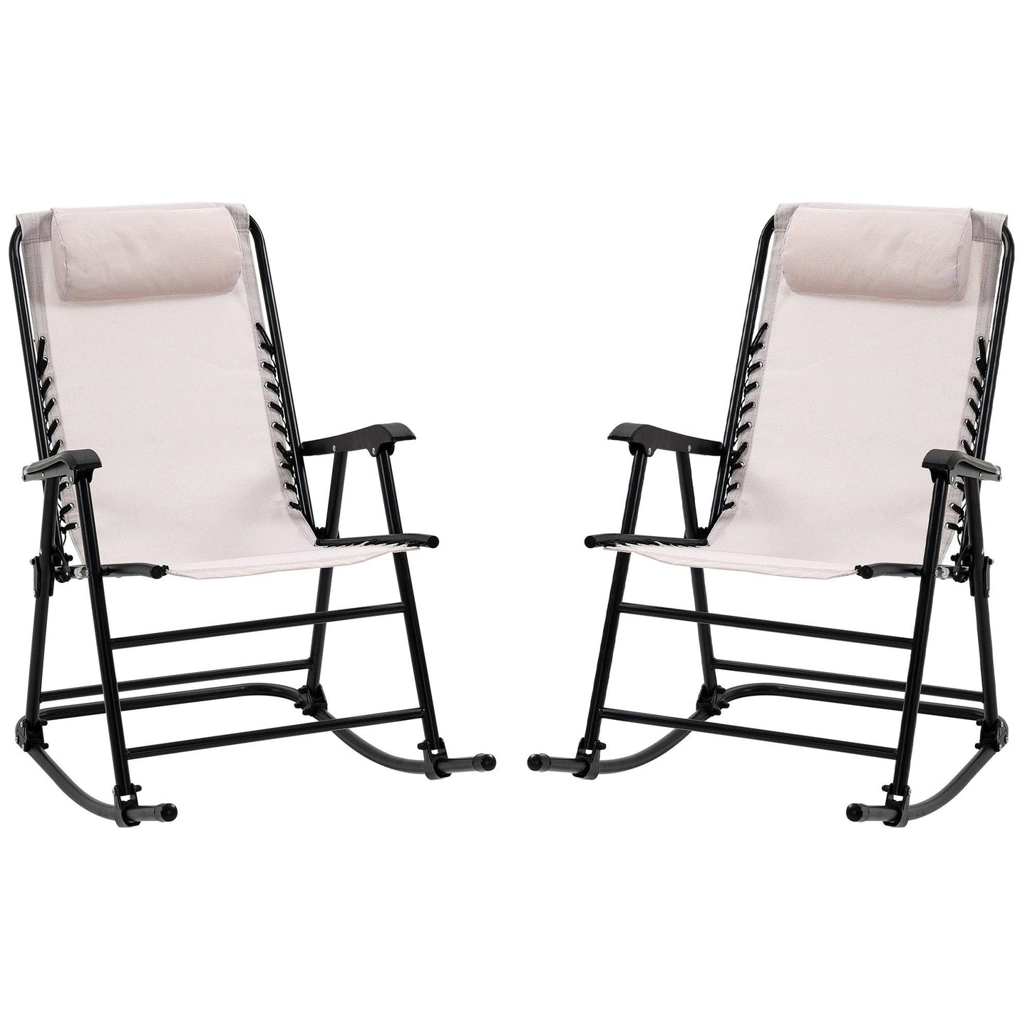 Outdoor and Garden-Mesh Outdoor Patio Folding 2-Piece Rocking Chair Set with Ergonomic & Folding Design - Cream White - Outdoor Style Company