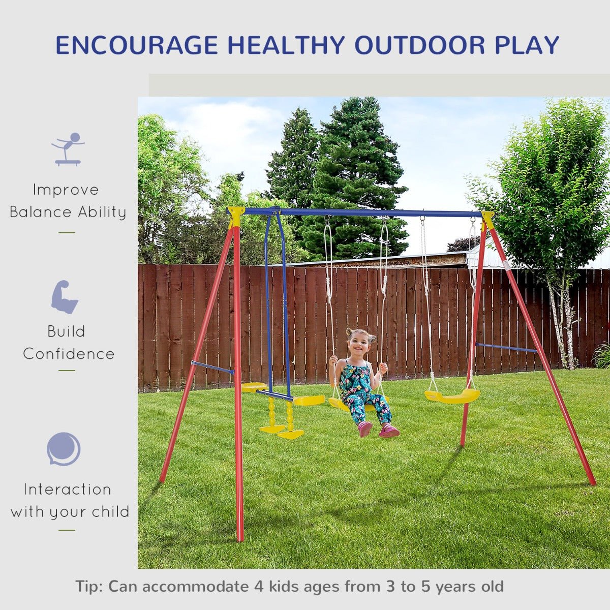 Toys and Games-Metal Swing Set with 2 Seats Glider - Adjustable - Outdoor Style Company