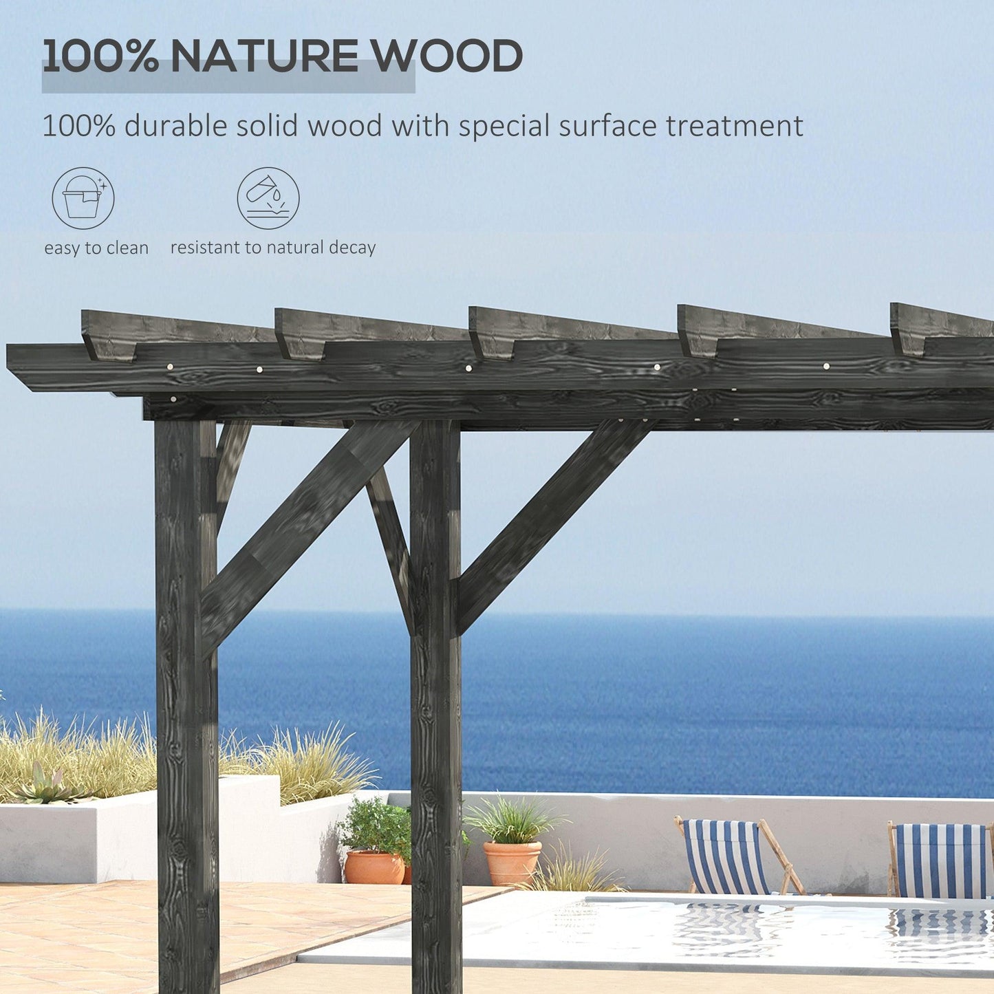 Outdoor and Garden-Outdoor 12'x10' Pergola Gazebo, 100% Wood Pergola Suitable for Patio, Deck, Garden, Gazebo, Perfect for BBQs, Parties, Picnics, Black - Outdoor Style Company