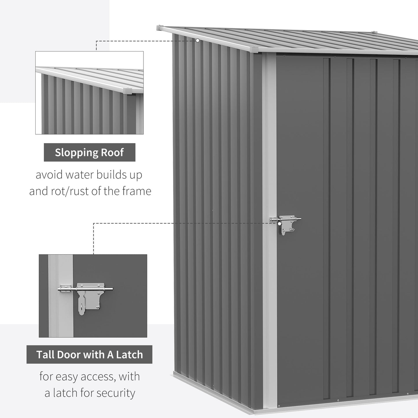 Outdoor and Garden-Outdoor 3.3' x 3.4' Lean-to Garden Storage Shed, Galvanized Steel Tool House with Lockable Door for Patio, Gray - Outdoor Style Company