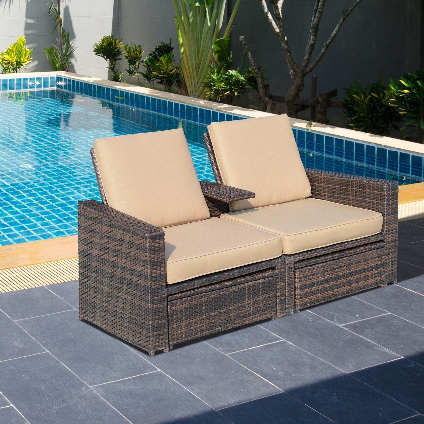 Outdoor and Garden-Outdoor 3pc PE Rattan Wicker Patio Love Seat Lounge Chair Set - Outdoor Style Company