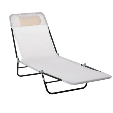 Outdoor and Garden-Outdoor 6-Positon Reclining Lounger, Lightweight Folding Chaise Lounge Chair w/ Pillow for Beach, Poolside, White & Black - Outdoor Style Company