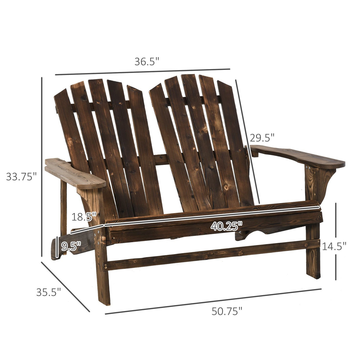 Outdoor and Garden-Outdoor Adirondack Chair, Wooden Loveseat Bench, Lounger Armchair with Flat Back for Garden, Deck, Patio, Fire Pit, Brown - Outdoor Style Company