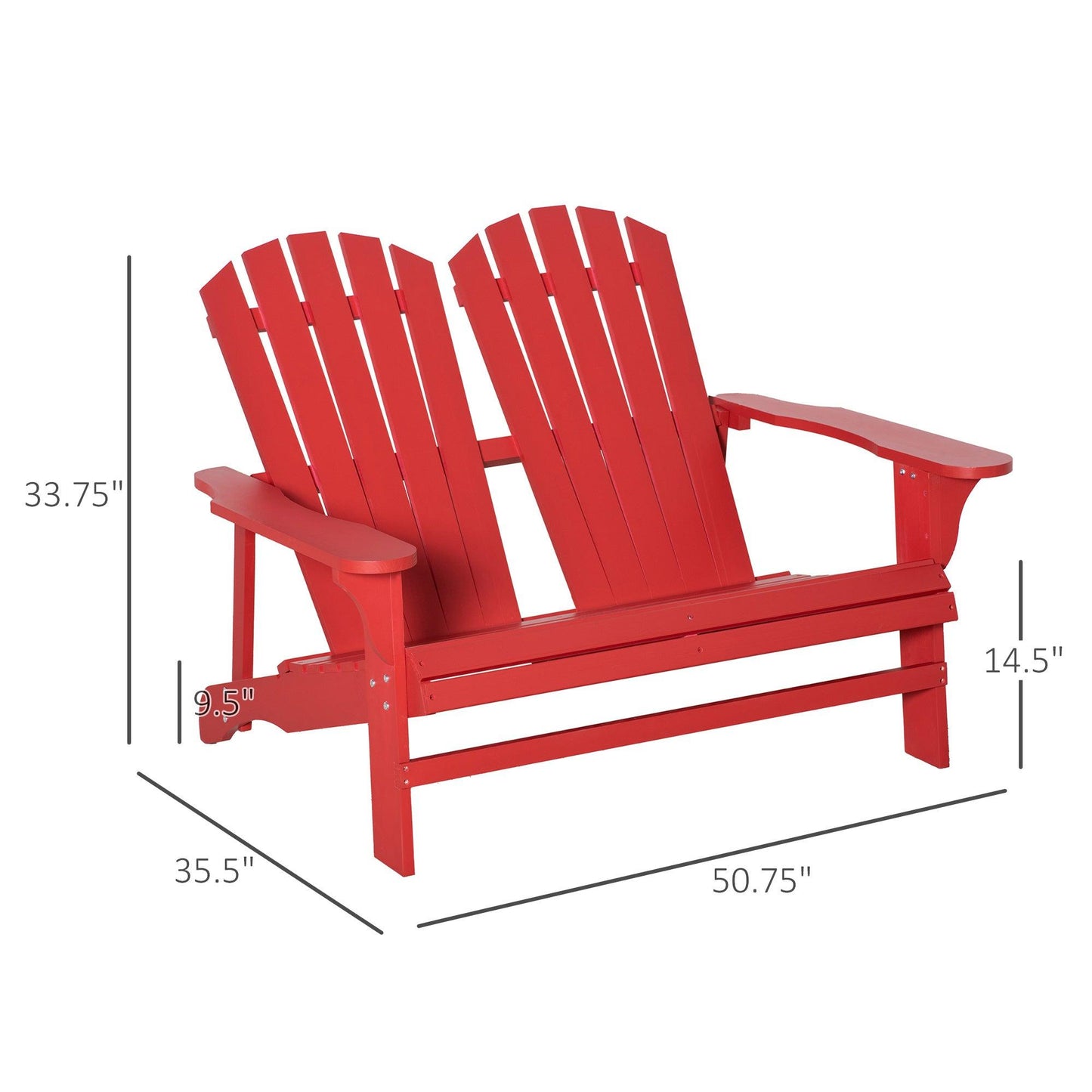 Outdoor and Garden-Outdoor Adirondack Chair, Wooden Loveseat Bench, Lounger Armchair with Flat Back for Garden, Deck, Patio, Fire Pit, Red - Outdoor Style Company