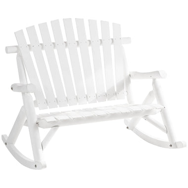 Outdoor and Garden-Outdoor Adirondack Rocking Chair with Log Slatted Design, 2-Seat Patio Wooden Rocker Loveseat with High Back for Lawn Backyard Garden, White - Outdoor Style Company
