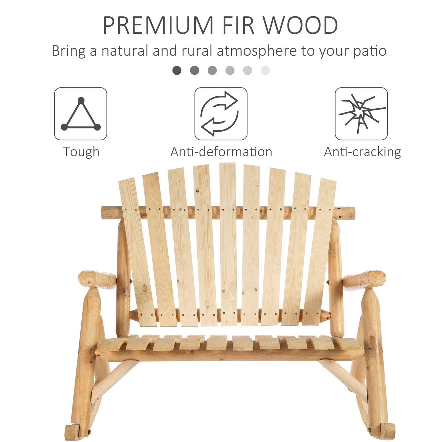 Outdoor and Garden-Outdoor Adirondack Rocking Chair with Log Slatted Design, 2-Seat Patio Wooden Rocker Loveseat with High Back for Lawn, Burlywood - Outdoor Style Company