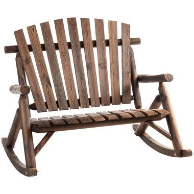 Outdoor and Garden-Outdoor Adirondack Rocking Chair with Log Slatted Design, 2-Seat Wooden Rocker Loveseat with High Back for Lawn, Backyard, Charcoal Black - Outdoor Style Company