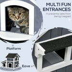 Outdoor and Garden-Outdoor Cat House with Flower Pot, 2-Story Feral Cat House with Weather Resistant Roof, Wooden Cat Shelter with Window, Multiple Entrances - Outdoor Style Company