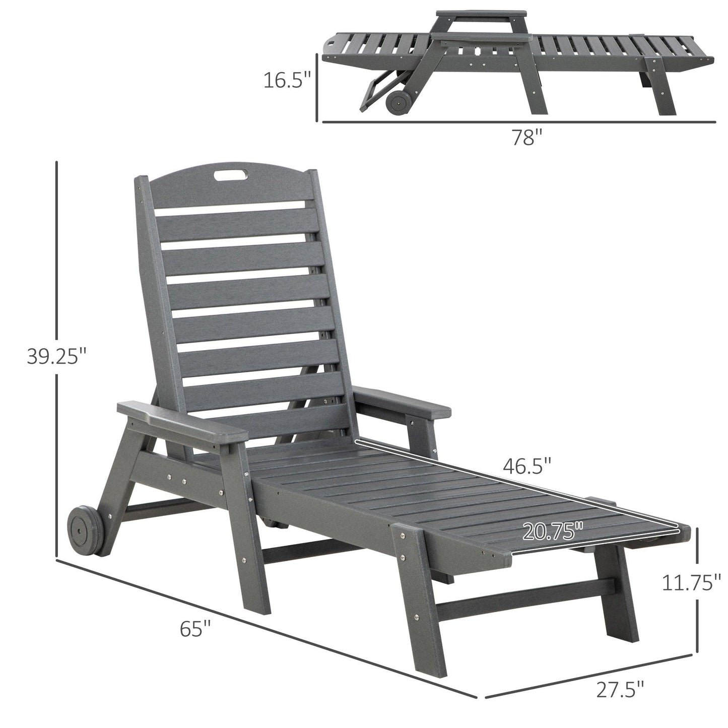 Outdoor and Garden-Outdoor Chaise Lounge Chair Recliner with Adjustable Back and wheels for Beach Poolside Patio Light Gray - Outdoor Style Company