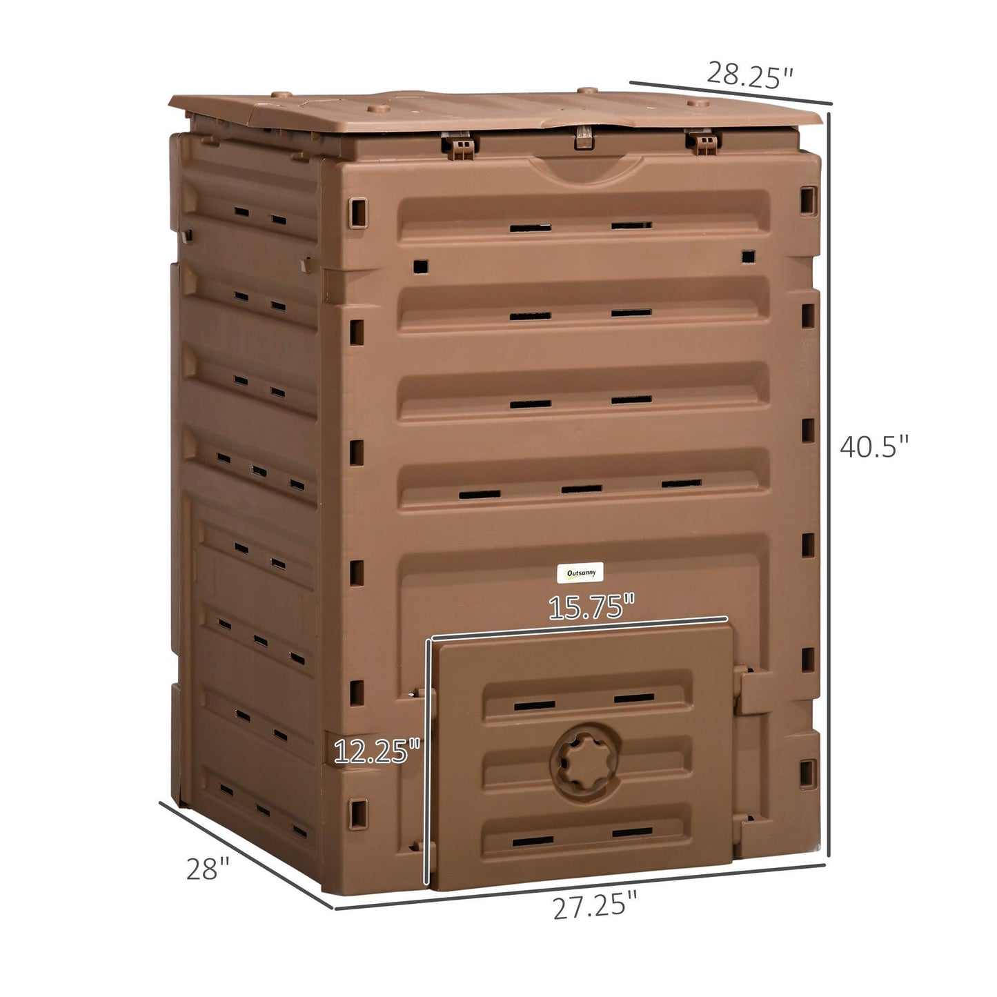 Outdoor and Garden-Outdoor Compost Bin, 120 Gallon (450L) Garden Composter with 80 Vents and 2 Sliding Doors, Fast Creation of Fertile Soil, Brown - Outdoor Style Company