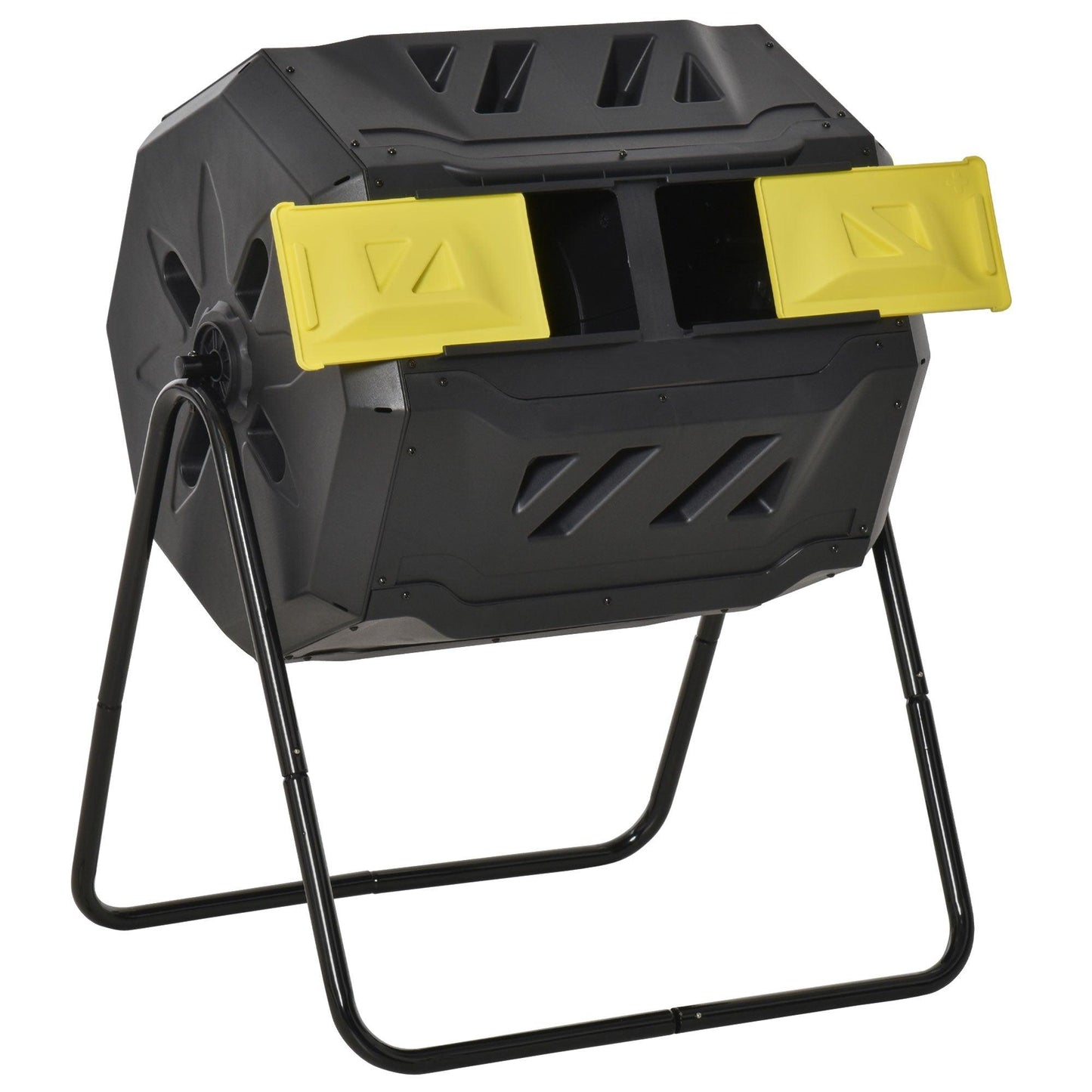 Outdoor and Garden-Outdoor Compost Tumbler Bin, Garden Composter, 360° Dual Chamber Rotating Composter 43 Gallon for Patio, Yellow/Black - Outdoor Style Company