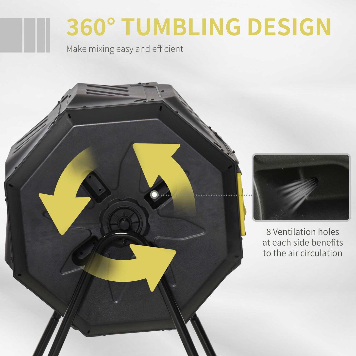 Outdoor and Garden-Outdoor Compost Tumbler Bin, Garden Composter, 360° Dual Chamber Rotating Composter 43 Gallon for Patio, Yellow/Black - Outdoor Style Company