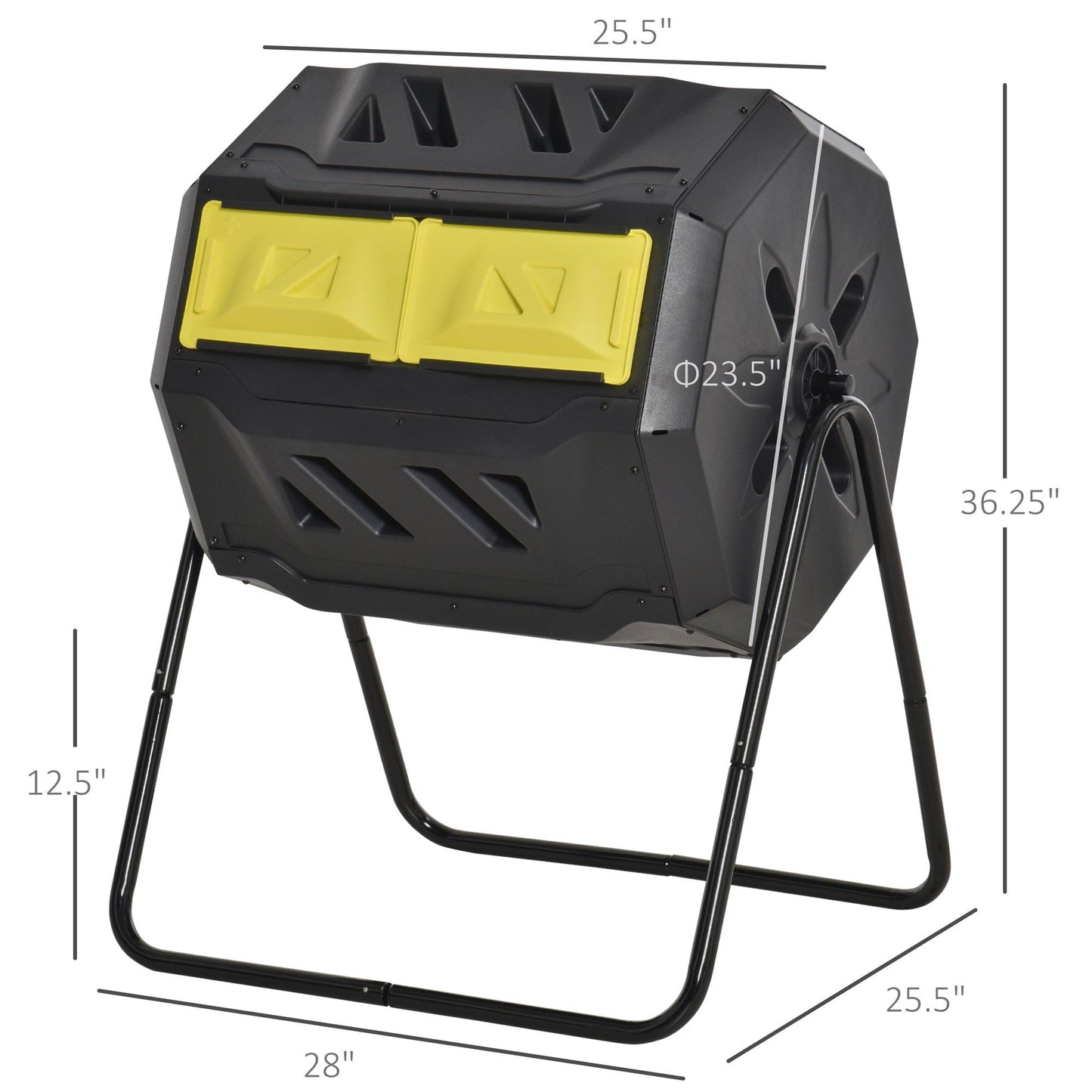 Outdoor and Garden-Outdoor Compost Tumbler Bin, Garden Composter, 360° Dual Chamber Rotating Composter 43 Gallon for Patio, Yellow/Black - Outdoor Style Company