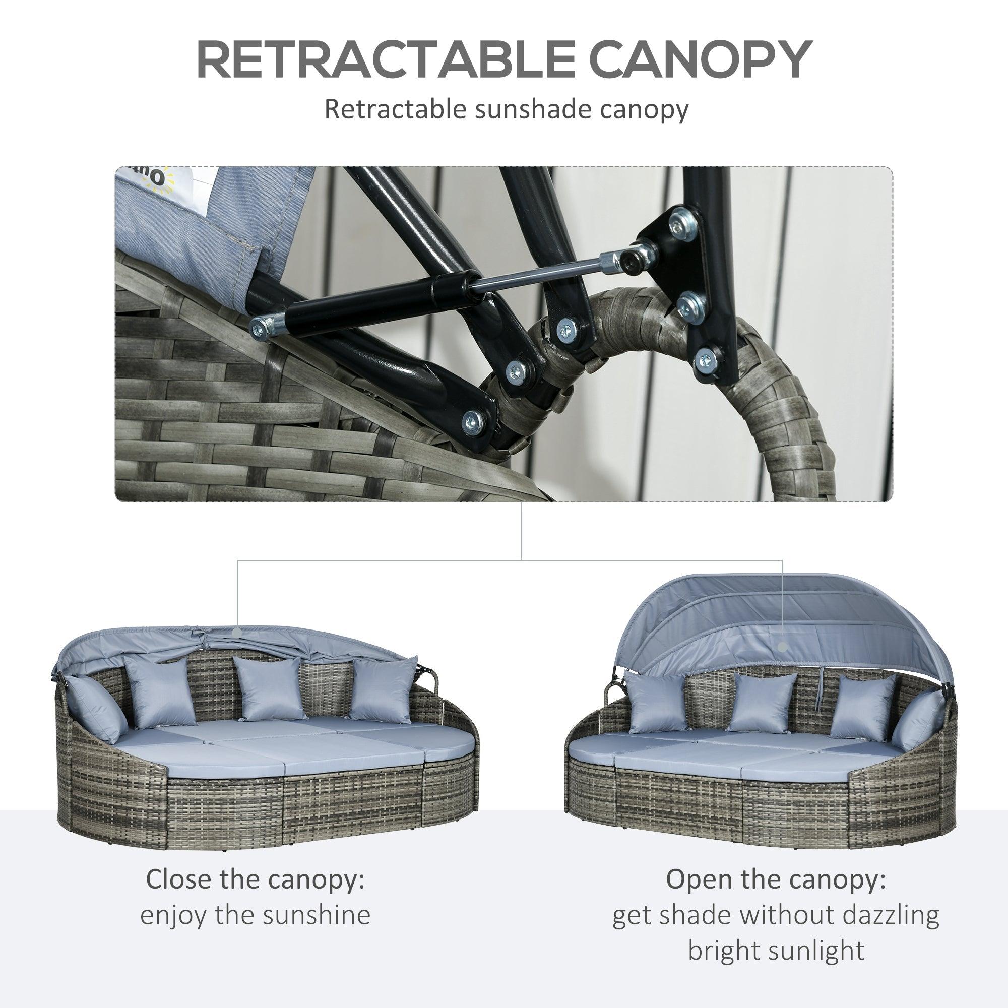Outdoor Light Rattan Daybed Outdoor Day Bed with Canopy, Convertible Rattan Daybed Sectional, Ligh