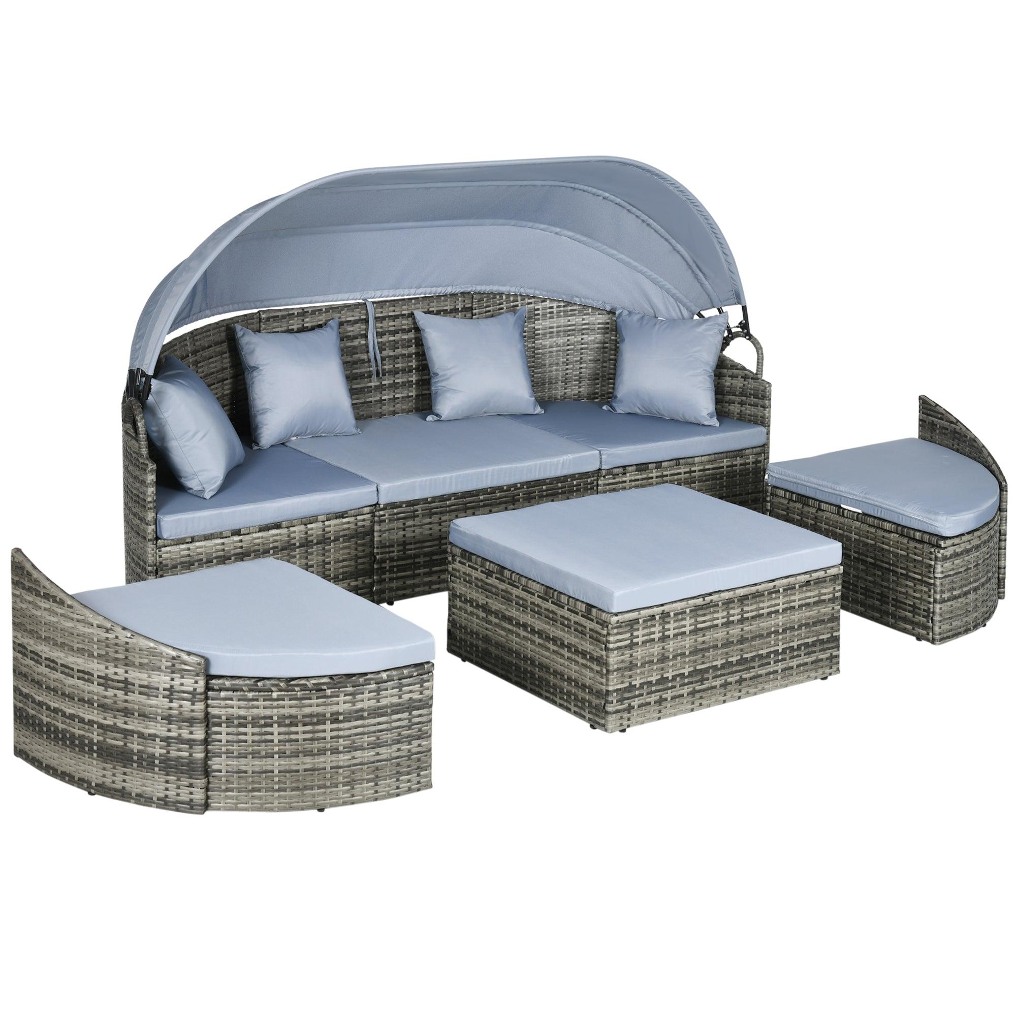 Outdoor Light Rattan Daybed Outdoor Day Bed with Canopy, Convertible Rattan Daybed Sectional, Ligh