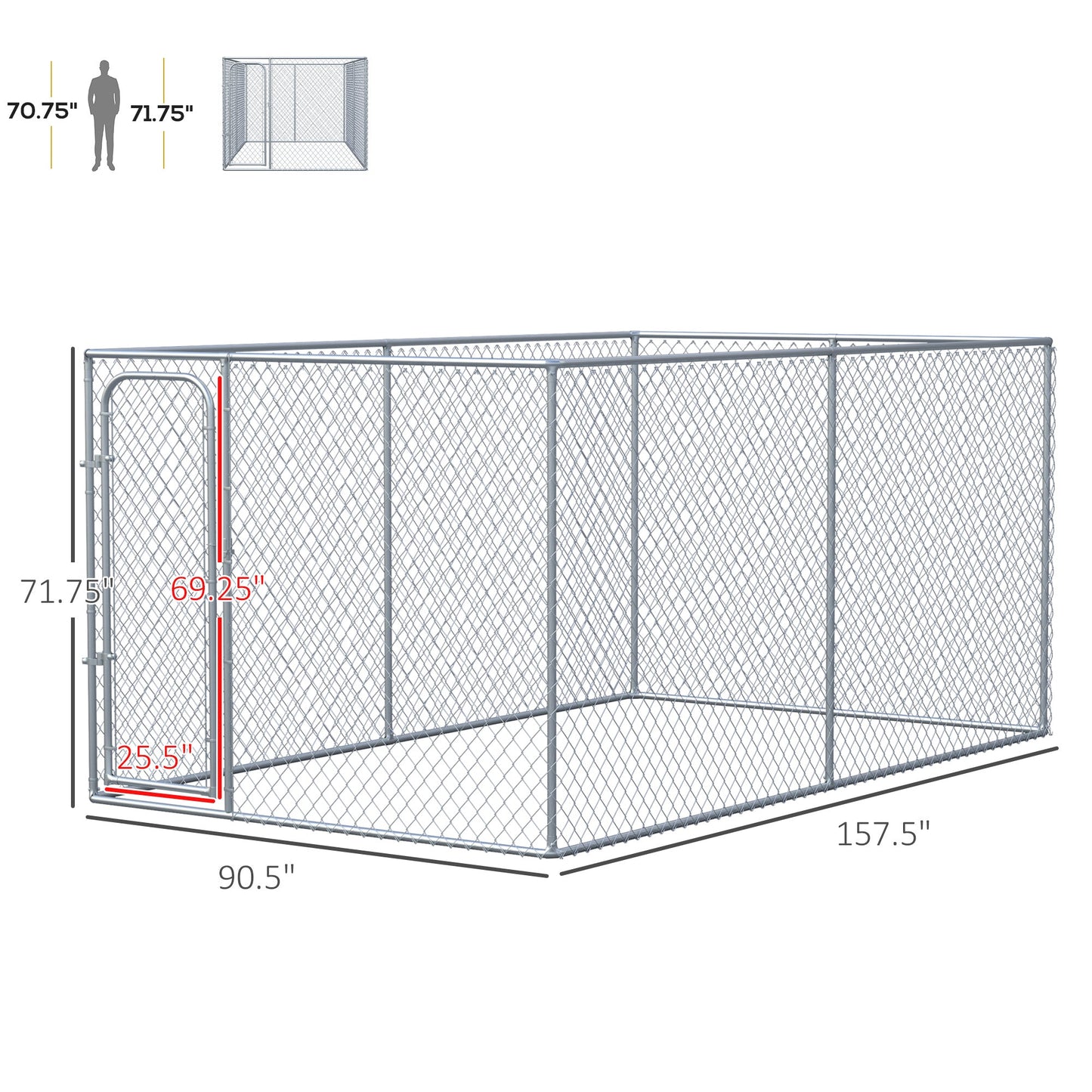 Outdoor and Garden-Outdoor Dog Kennel, Galvanized Chain Link Fence Heavy Duty Pet Run House, Chicken Coop with Secure Lock Mesh Sidewalls for Backyard, Silver - Outdoor Style Company