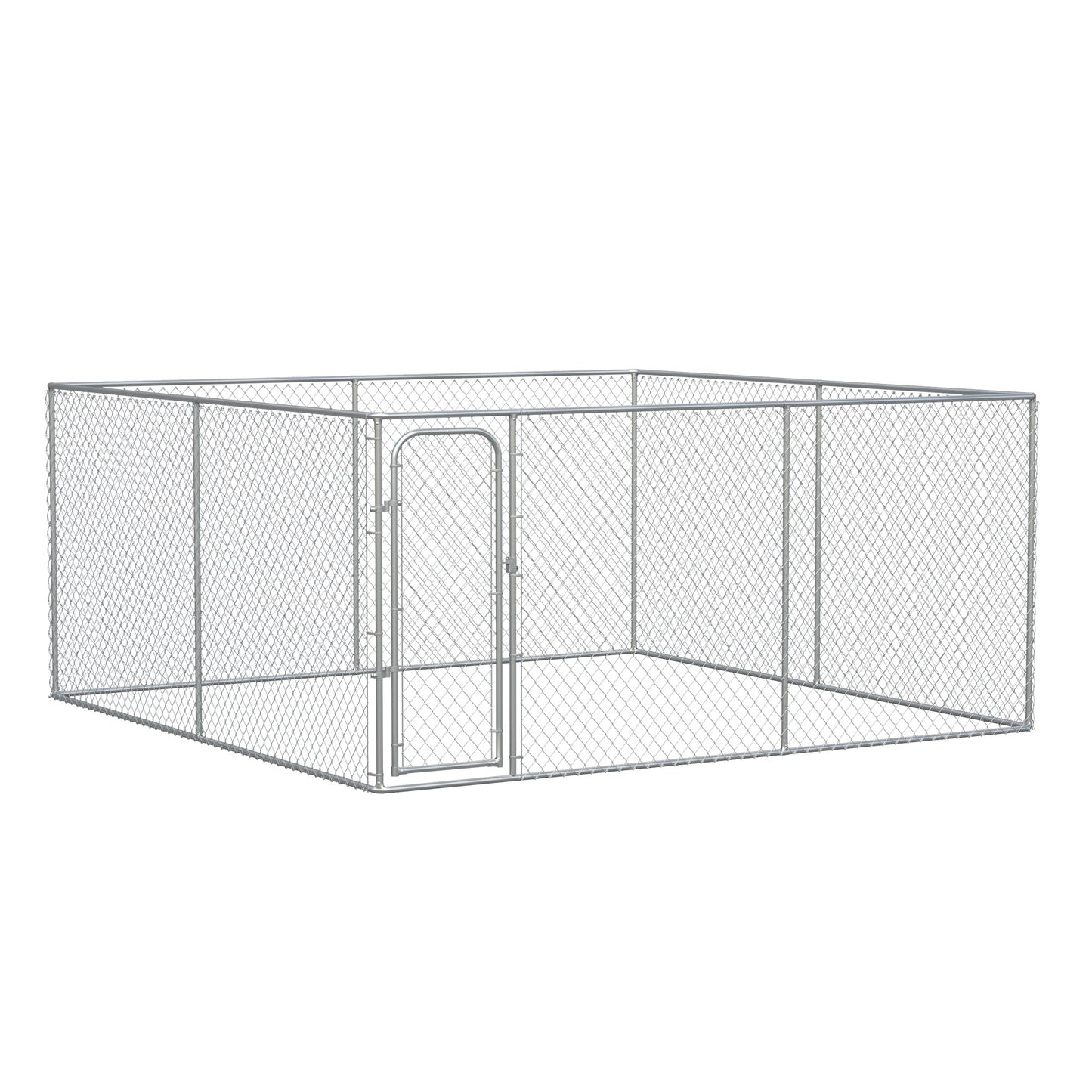 Outdoor and Garden-Outdoor Dog Kennel Galvanized Chain Link Fence Heavy Duty Pet Run House Chicken Coop with Secure Lock Mesh Sidewalls for Backyard, Silver - Outdoor Style Company