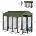 Outdoor and Garden-Outdoor Dog Kennel, Lockable Pet Playpen Crate, Welded Wire Steel Fence Dog Pan with Water/UV-Resistant Canopy, Rotating Bowl Holders & Door - Outdoor Style Company