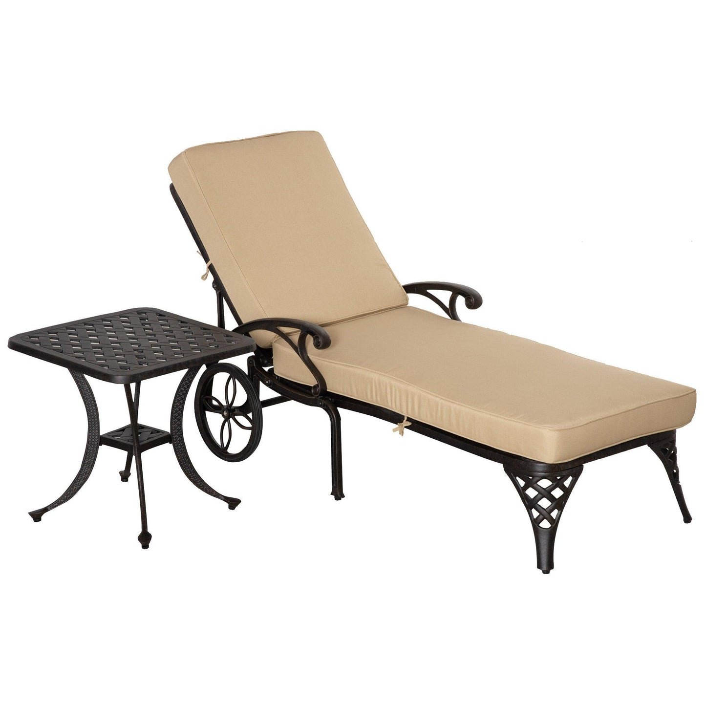 Outdoor and Garden-Outdoor Foldable Lounge Chair and Side Table Set with Adjustable Backrest and Wheels, Aluminum Chaise Lounger Sun Lounger for Yard, Beige - Outdoor Style Company