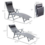 Outdoor and Garden-Outdoor Folding Chaise Lounge Chair, Lightweight Reclining Sun Lounger with Adjustable Backrest & Pillow for Patio, Deck, and Poolside, Grey - Outdoor Style Company