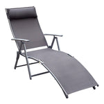 Outdoor and Garden-Outdoor Folding Chaise Lounge Chair, Lightweight Reclining Sun Lounger with Adjustable Backrest & Pillow for Patio, Deck, and Poolside, Grey - Outdoor Style Company