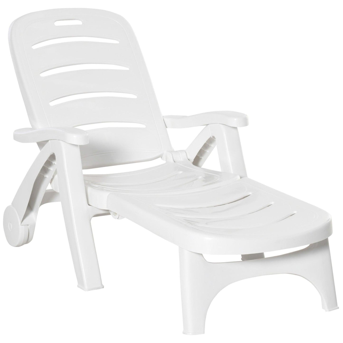 Outdoor and Garden-Outdoor Folding Chaise Lounge Chair on Wheels, Patio Sun Lounger Recliner & 5-Position Backrest for Garden, Beach, Pool, White - Outdoor Style Company