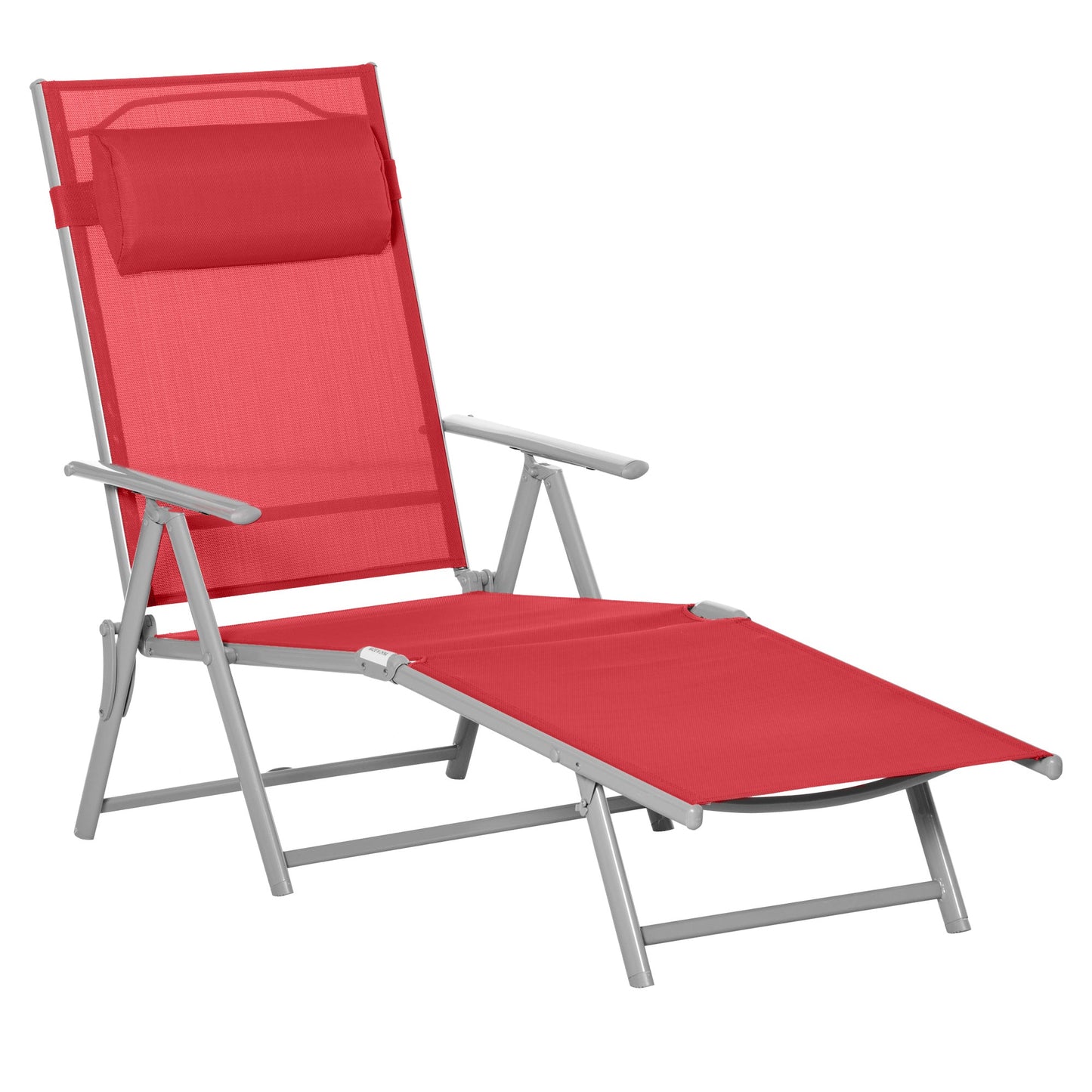 Outdoor and Garden-Outdoor Folding Chaise Lounge Chair, Portable Lightweight Reclining Sun Lounger with 7-Position Adjustable Backrest & Pillow for Patio, Red - Outdoor Style Company