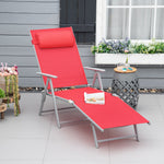 Outdoor and Garden-Outdoor Folding Chaise Lounge Chair, Portable Lightweight Reclining Sun Lounger with 7-Position Adjustable Backrest & Pillow for Patio, Red - Outdoor Style Company