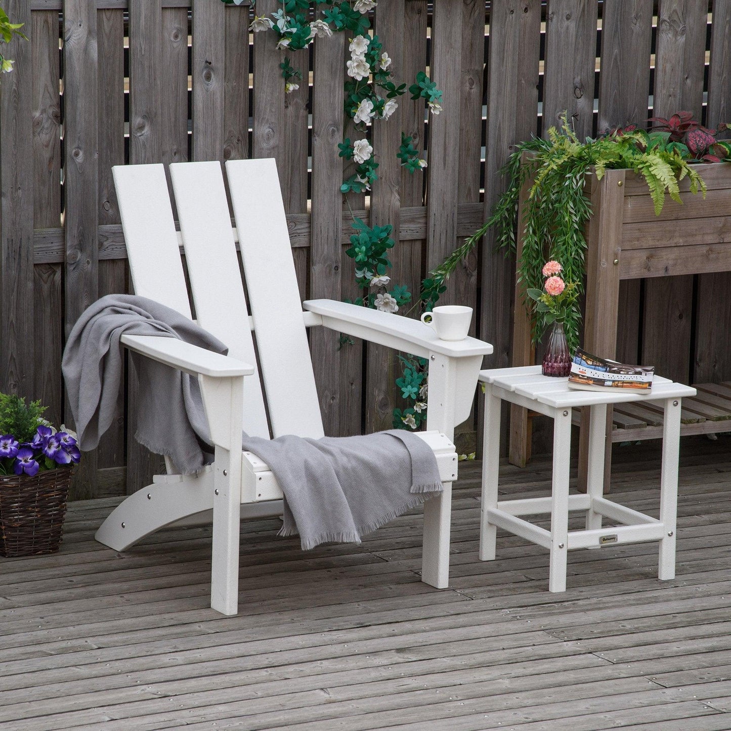 Outdoor and Garden-Outdoor HDPE Adirondack Chair, Plastic Deck Lounger with High Back and Wide Seat, White - Outdoor Style Company