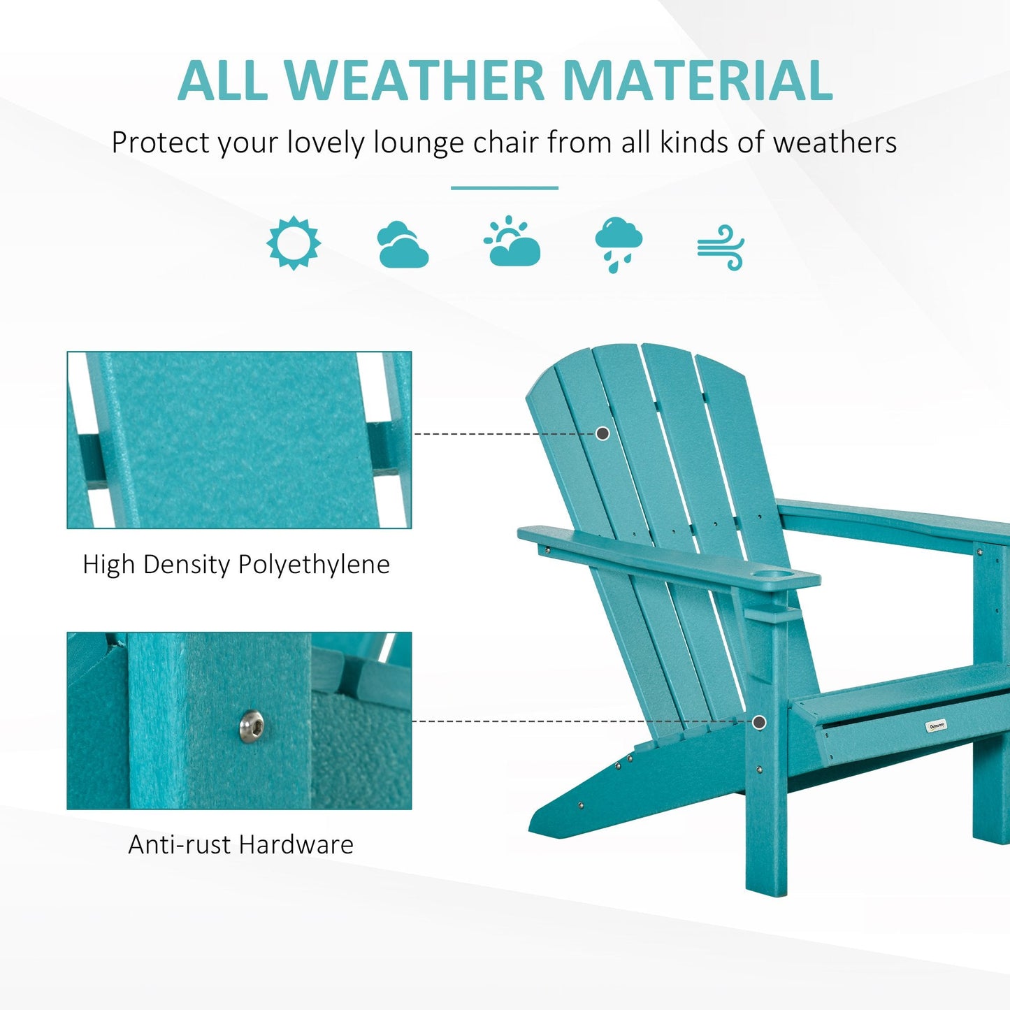 Outdoor and Garden-Outdoor HDPE Adirondack Deck Chair, Plastic Lounger with Cup Holder, High Back and Wide Seat, Turquoise - Outdoor Style Company