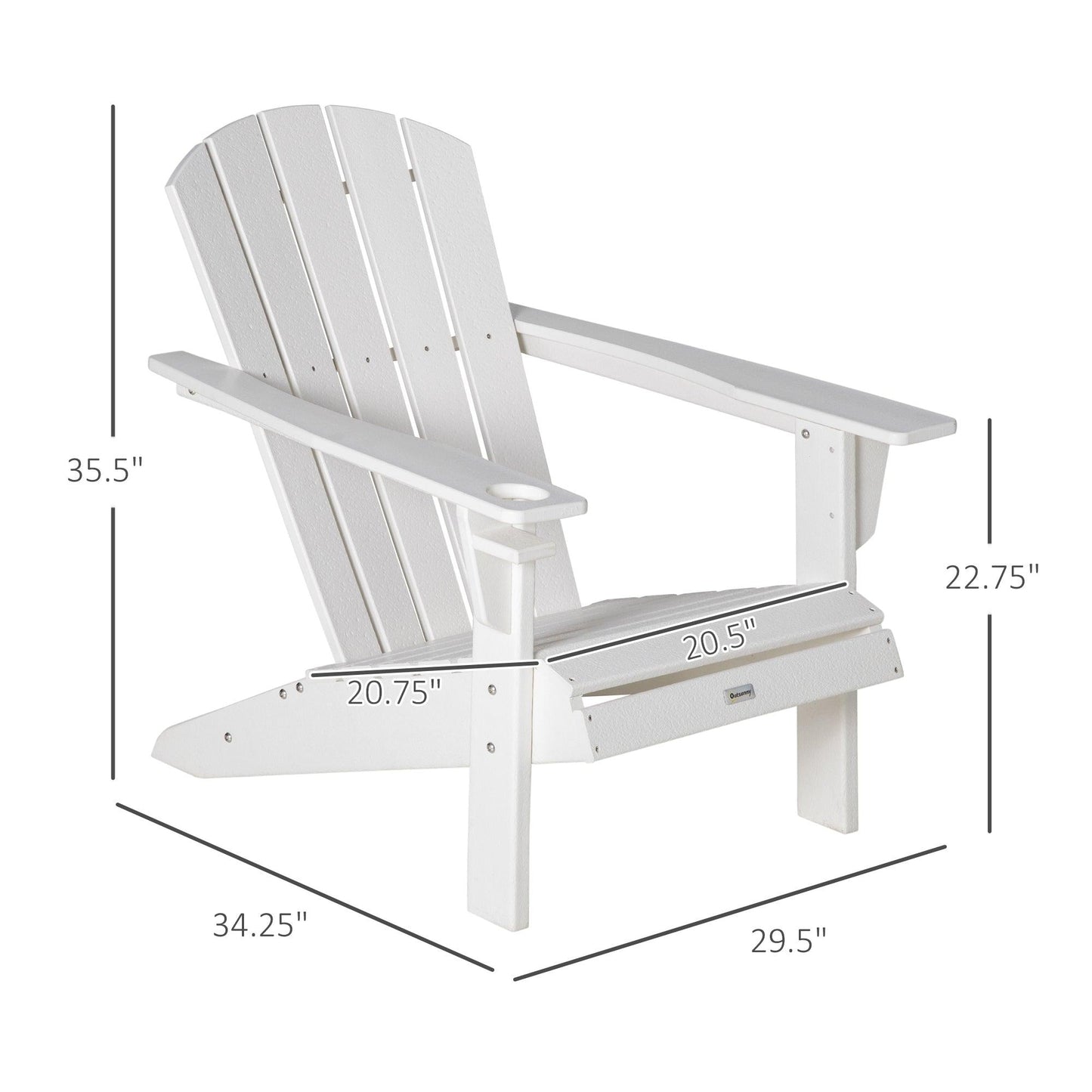 Outdoor and Garden-Outdoor HDPE Adirondack Deck Chair, Plastic Lounger with Cup Holder, High Back and Wide Seat, White - Outdoor Style Company