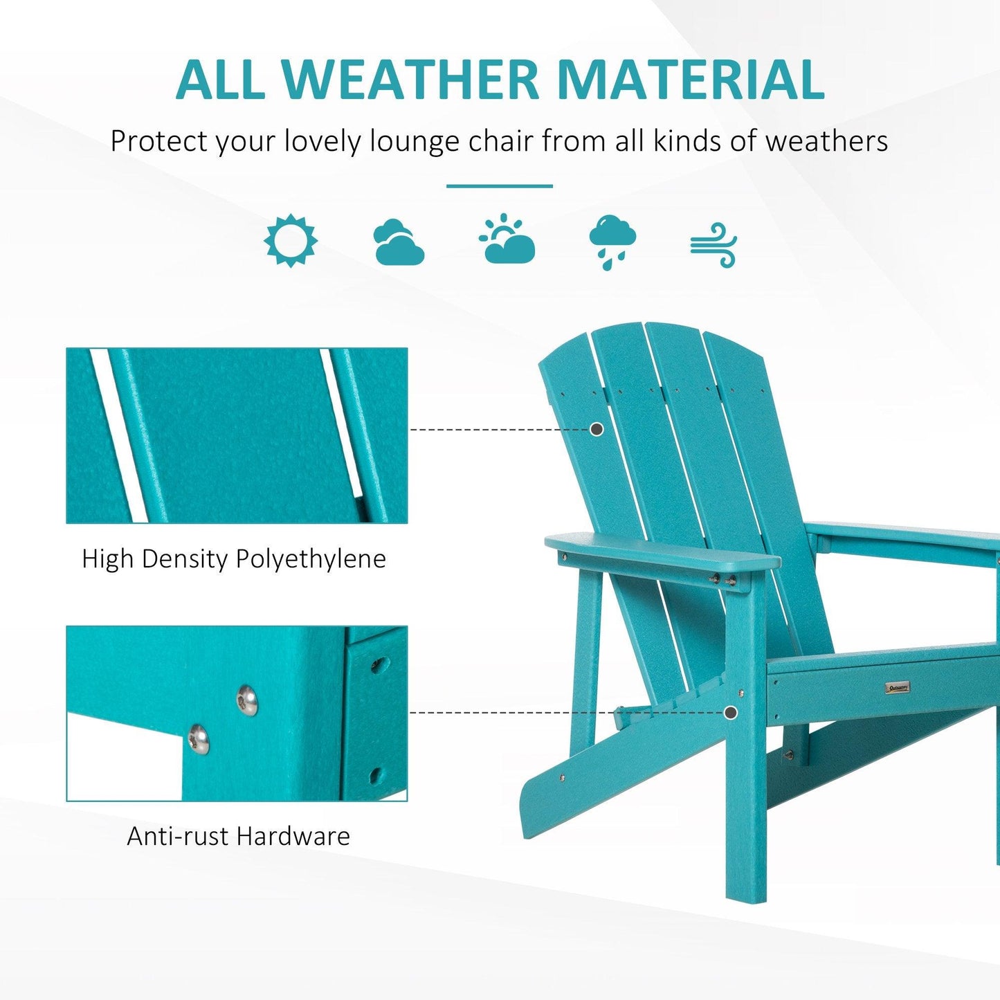 Outdoor and Garden-Outdoor HDPE Adirondack Deck Chair,Plastic Lounger with High Back and Wide Seat, Turquoise - Outdoor Style Company