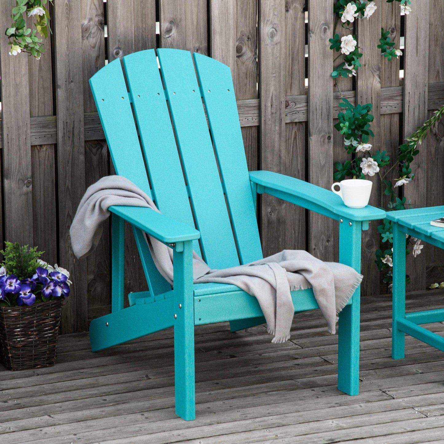 Outdoor and Garden-Outdoor HDPE Adirondack Deck Chair,Plastic Lounger with High Back and Wide Seat, Turquoise - Outdoor Style Company