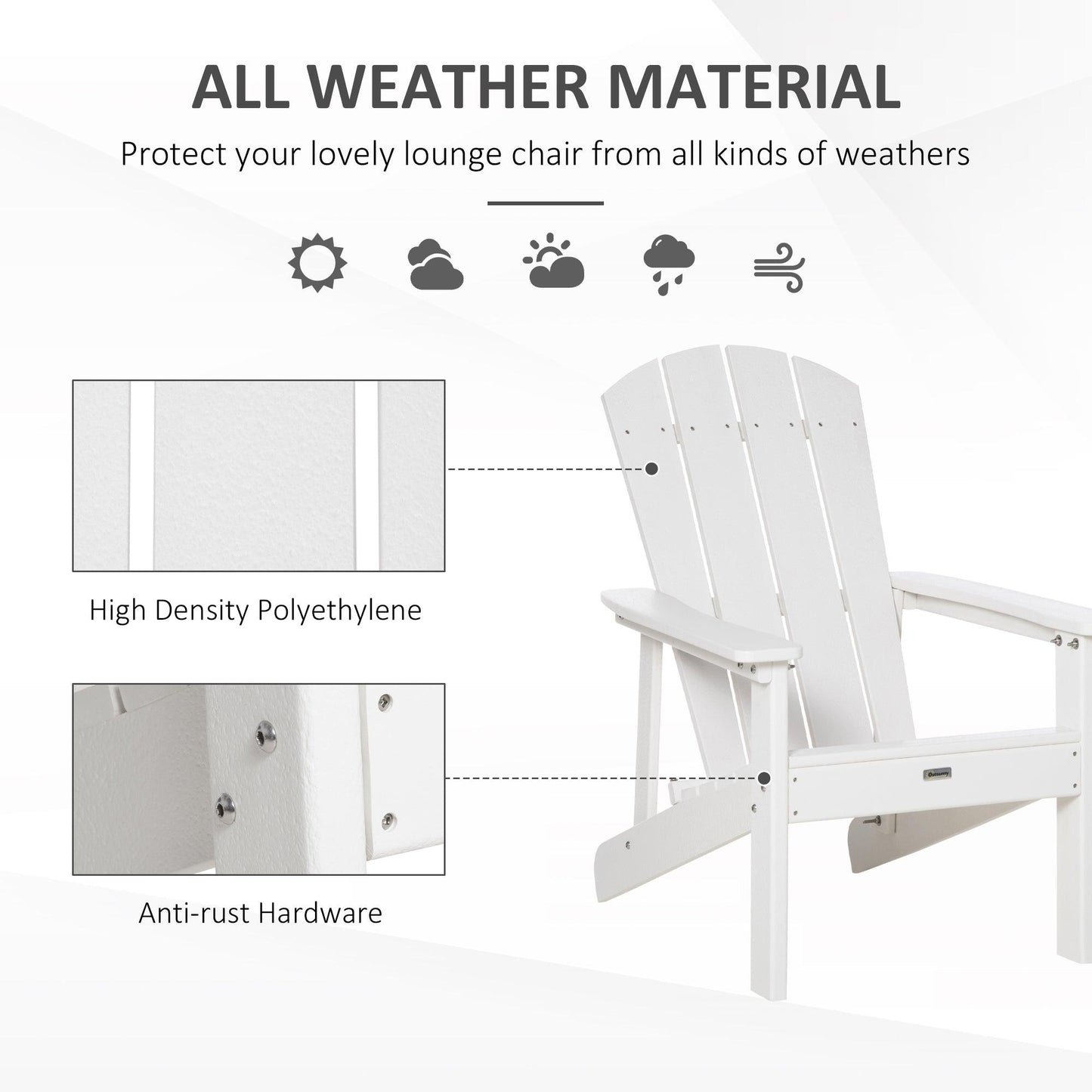 Outdoor and Garden-Outdoor HDPE Adirondack Deck Chair,Plastic Lounger with High Back and Wide Seat, White - Outdoor Style Company