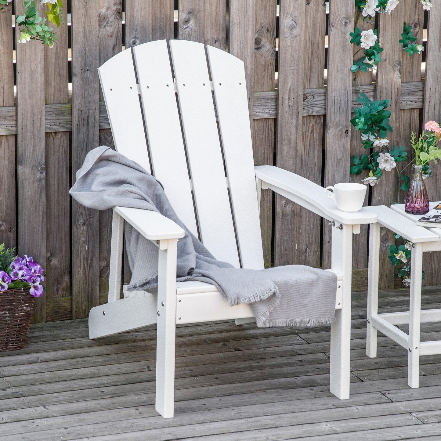 Outdoor and Garden-Outdoor HDPE Adirondack Deck Chair,Plastic Lounger with High Back and Wide Seat, White - Outdoor Style Company